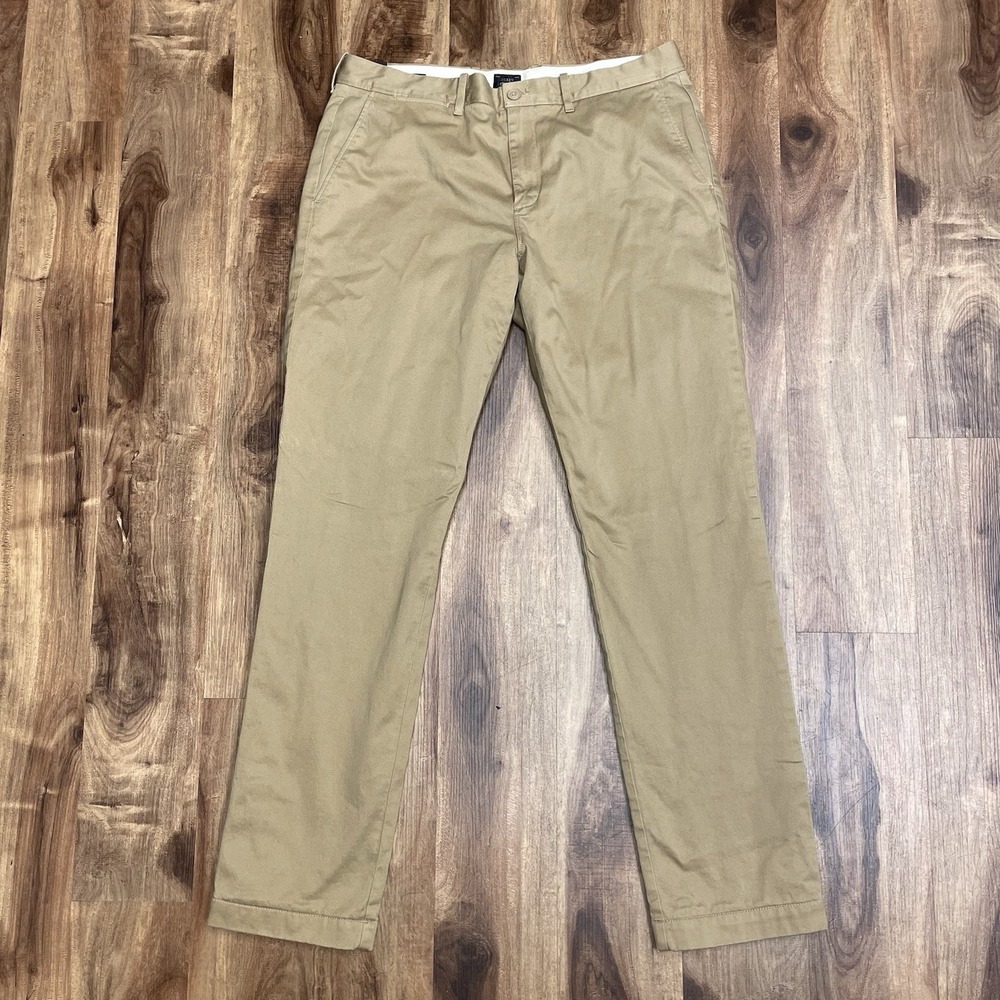 J.Crew Stretch 770 Chino Flannel Lined Pants Straight Leg Tan Khaki Men's 36x33
